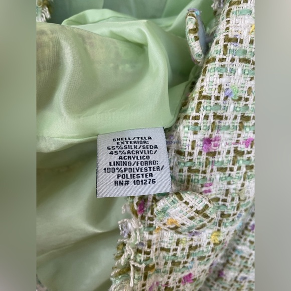 I C E Multicolor Tweed Green and Pink Fringe Blazer - Picture 6 of 8